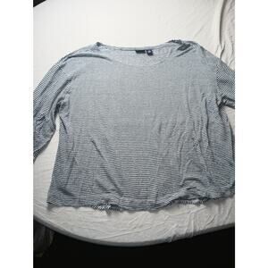 Adrienne Vittadini 100% Linen Pop Over Blue White V Neck Women Top Shirt 3X